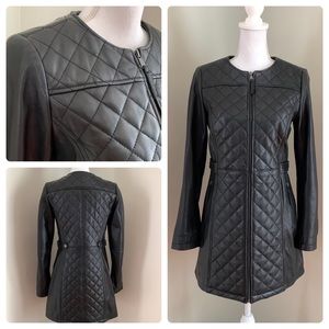 JONES NEW YORK Black Quilted Leather Fitted Trench Coat…GORGEOUS butter leather!